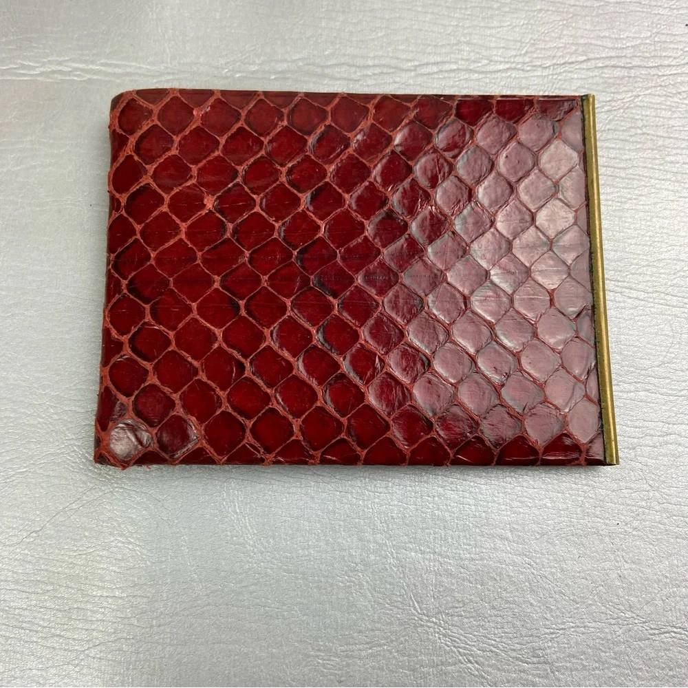 Vintage King Slimfold red reptile skin leather fold over wallet